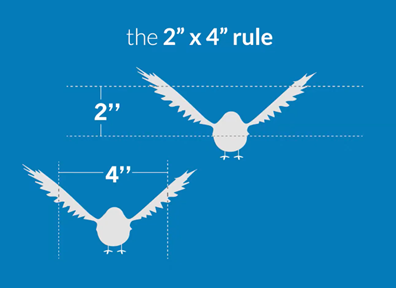 Illustration of the 2” × 2” (5 cm × 5 cm) rule 